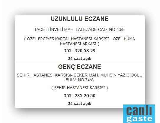 kayseri 16 mayis nobet listesine ek nobetci eczaneler kayseri canli gaste haberler